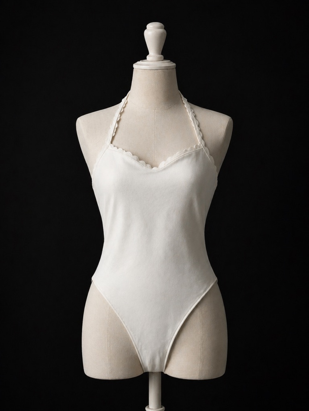 Zara Cream Scalloped Halter Bodysuit
